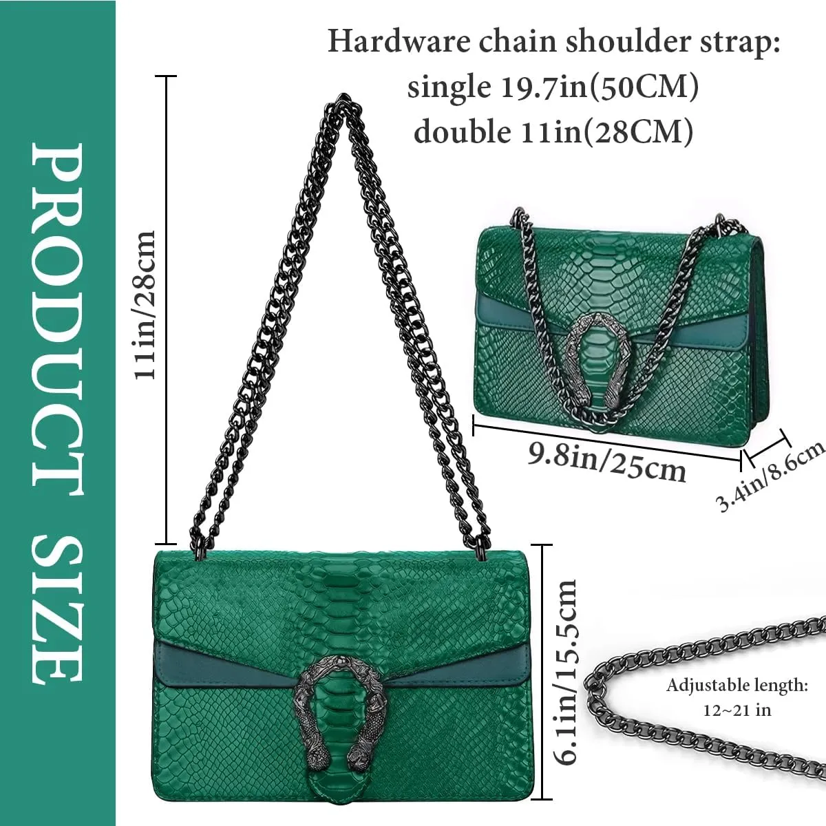 Bealin Women's Crossbody Shoulder Bag Retro Snake Print Square Satchel Handbag Chain Strap Clutch Leather Bag