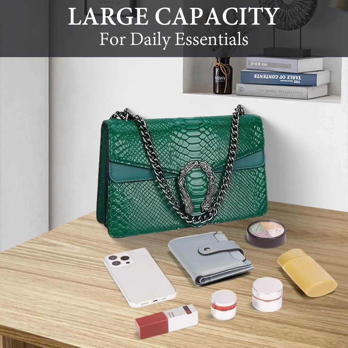 Bealin Women's Crossbody Shoulder Bag Retro Snake Print Square Satchel Handbag Chain Strap Clutch Leather Bag