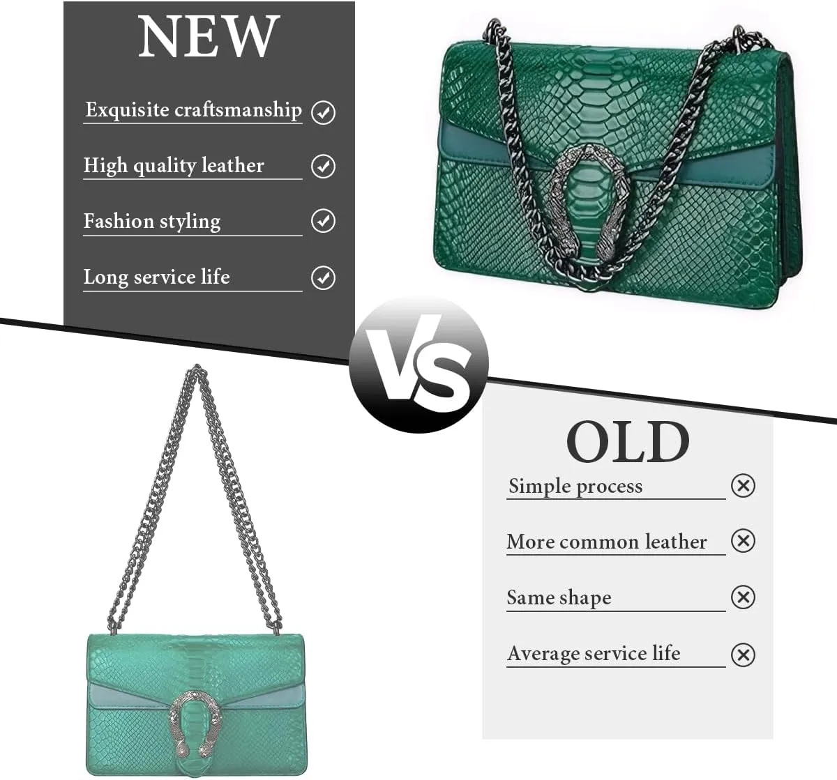 Bealin Women's Crossbody Shoulder Bag Retro Snake Print Square Satchel Handbag Chain Strap Clutch Leather Bag