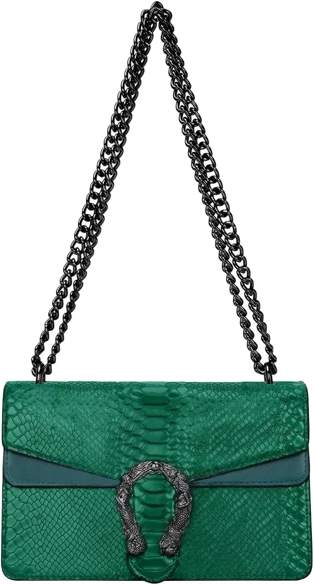 Bealin Women's Crossbody Shoulder Bag Retro Snake Print Square Satchel Handbag Chain Strap Clutch Leather Bag