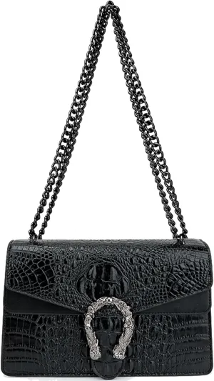 Bealin Women's Crossbody Shoulder Bag Retro Snake Print Square Satchel Handbag Chain Strap Clutch Leather Bag