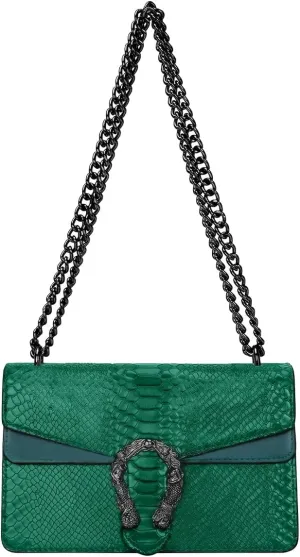 Bealin Women's Crossbody Shoulder Bag Retro Snake Print Square Satchel Handbag Chain Strap Clutch Leather Bag