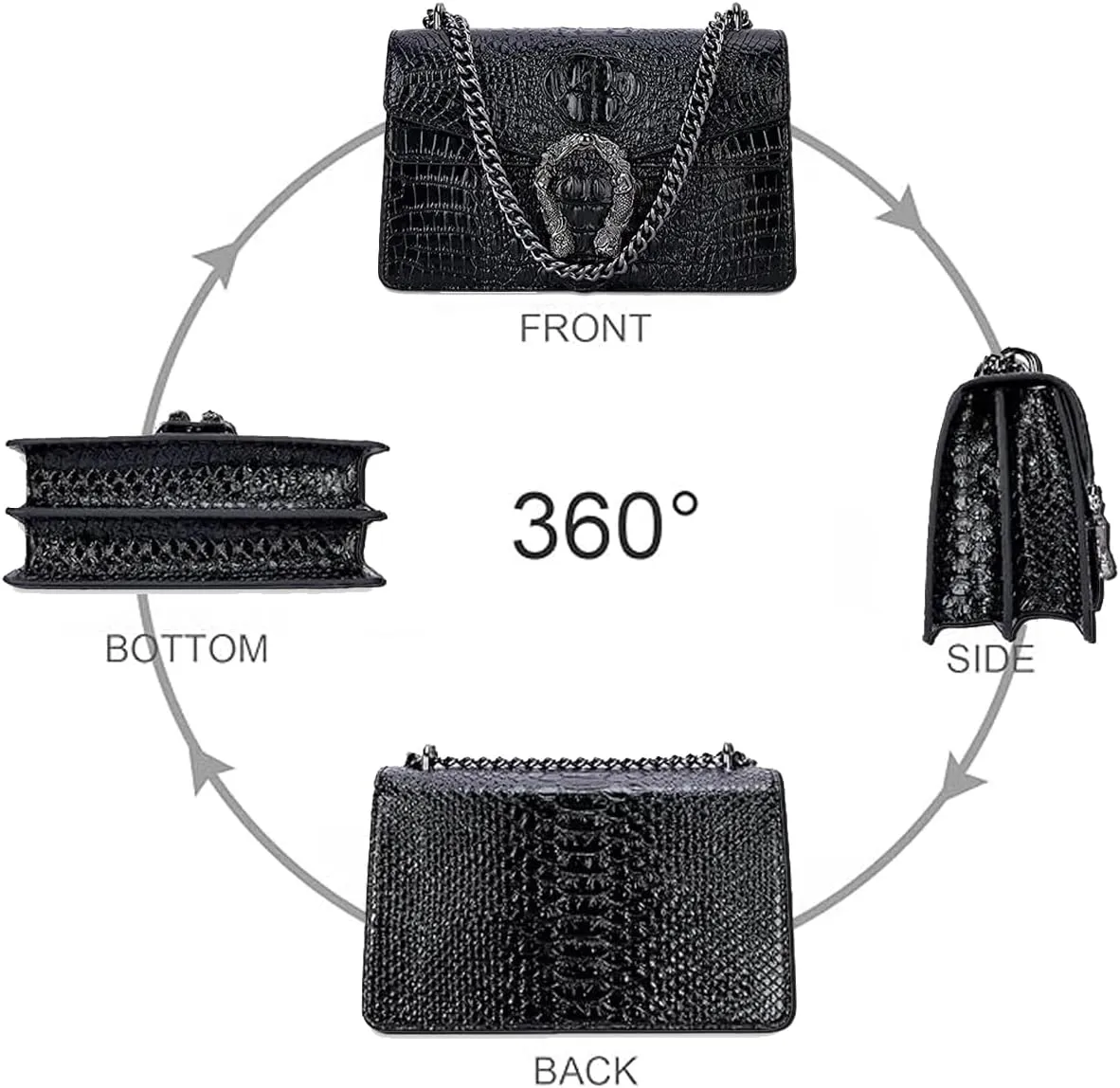 Bealin Women's Crossbody Shoulder Bag Retro Snake Print Square Satchel Handbag Chain Strap Clutch Leather Bag