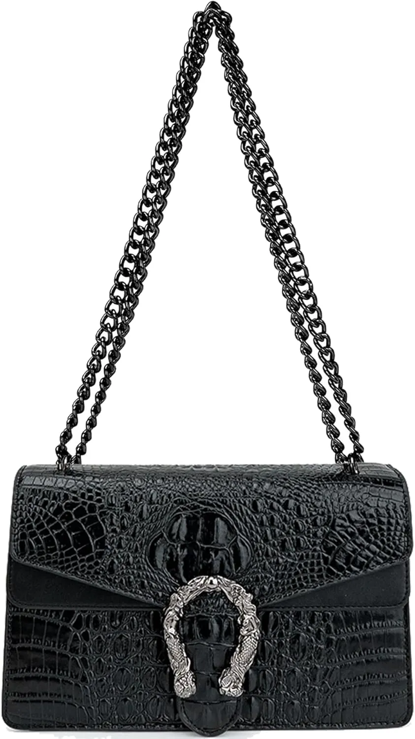 Bealin Women's Crossbody Shoulder Bag Retro Snake Print Square Satchel Handbag Chain Strap Clutch Leather Bag