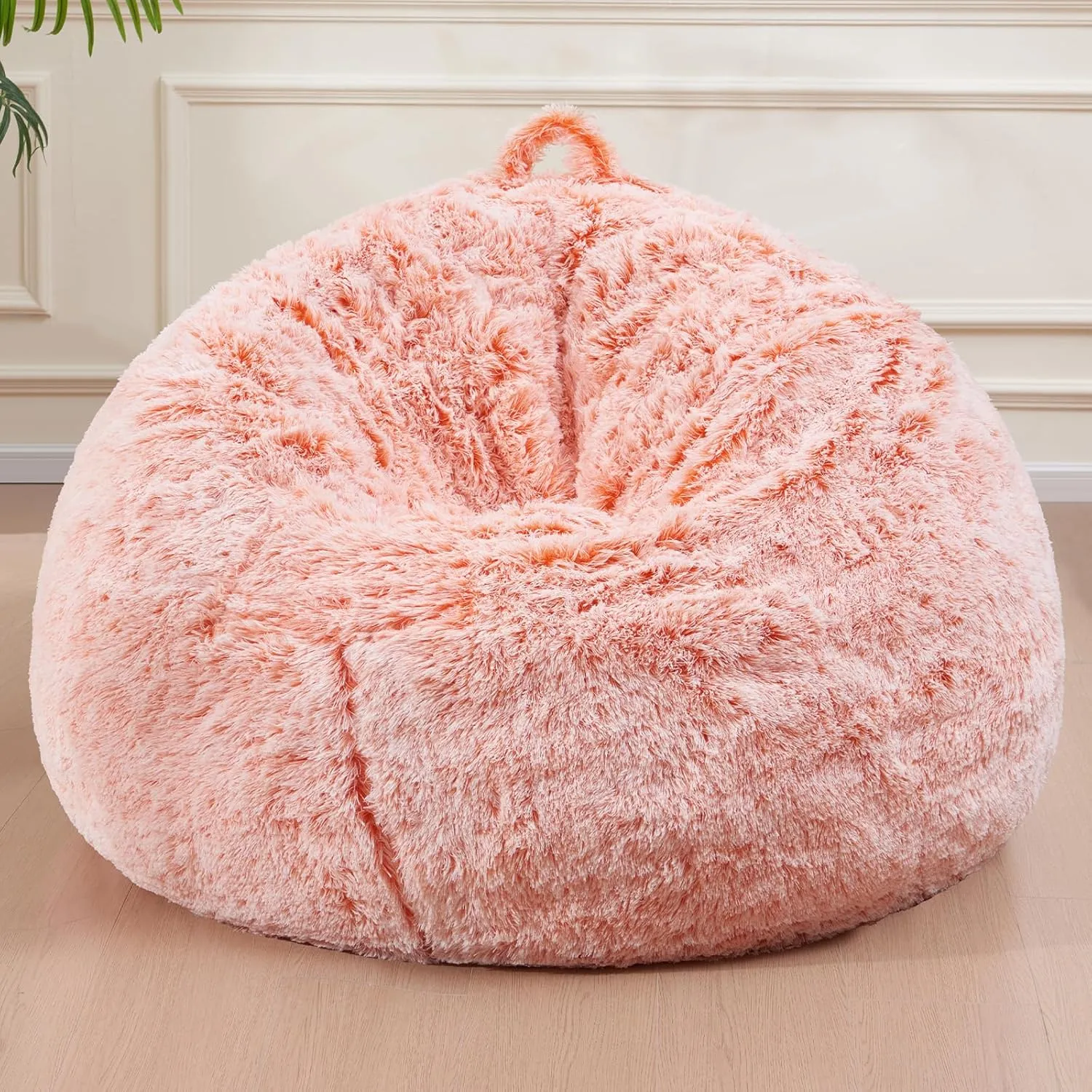 Bean Bag Cover(No Filler), Faux Fur Comfy Bean Bag Chairs for Adults, Washable Bean Bag Chair Cover, Fluffy Plush Giant Bean Bags Chairs for Teens Kids Girls, Anti-Slip, 5FT, Orange