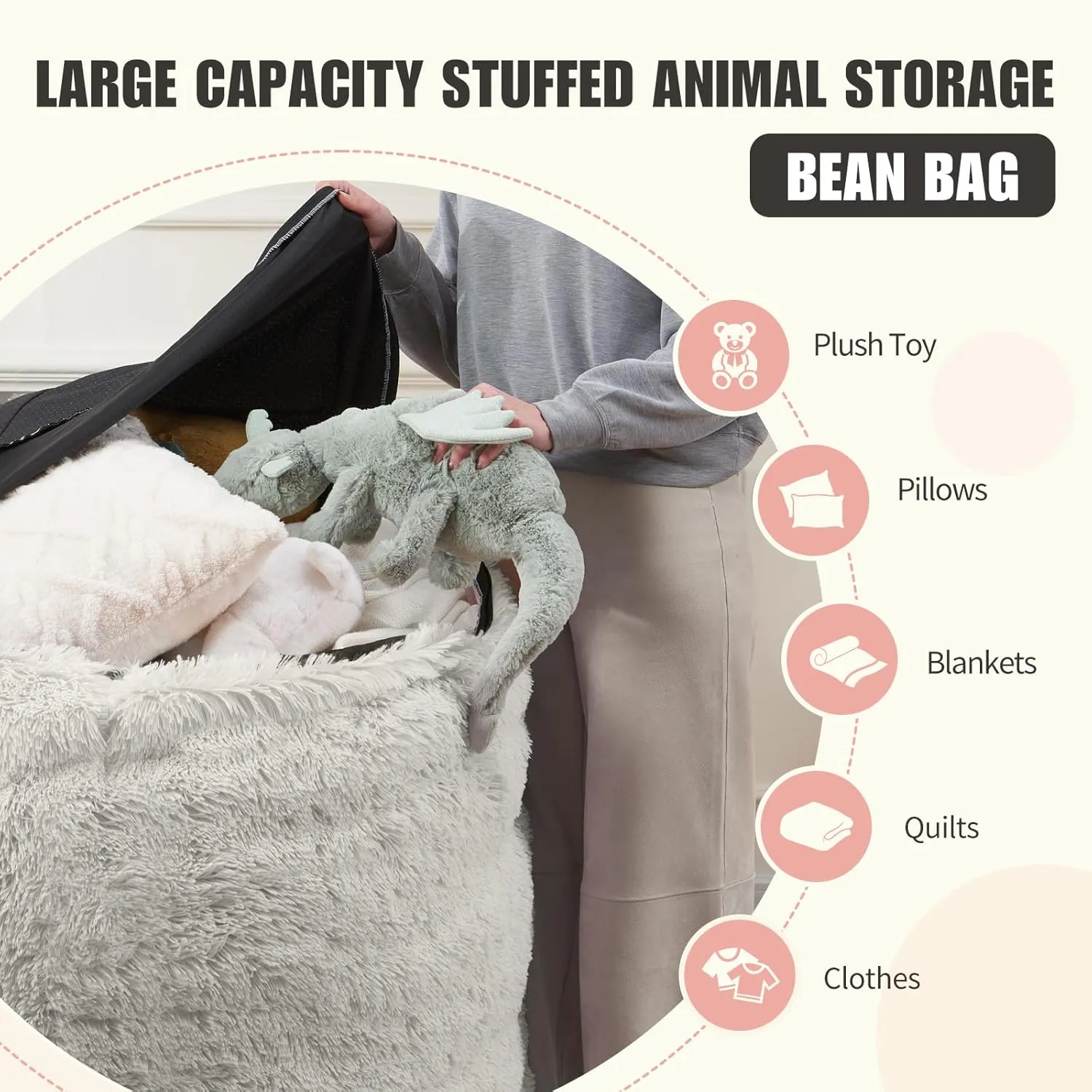 Bean Bag Cover(No Filler), Faux Fur Comfy Bean Bag Chairs for Adults, Washable Bean Bag Chair Cover, Fluffy Plush Giant Bean Bags Chairs for Teens Kids Girls, Anti-Slip, 5FT, Orange