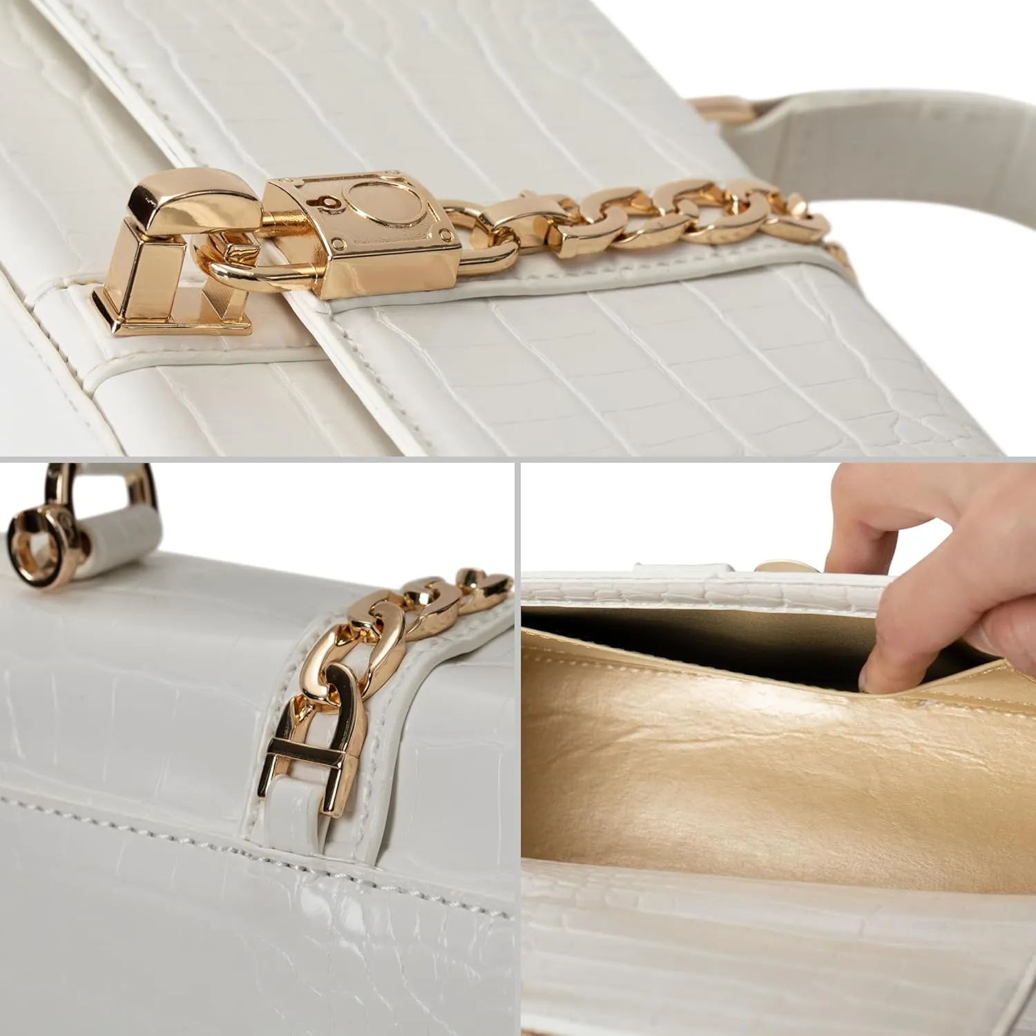 Beatfull Top Handle Purses for Women Crossbody Stylish Crocodile Leather Satchel Bag Chain Square Shoulder Handbag