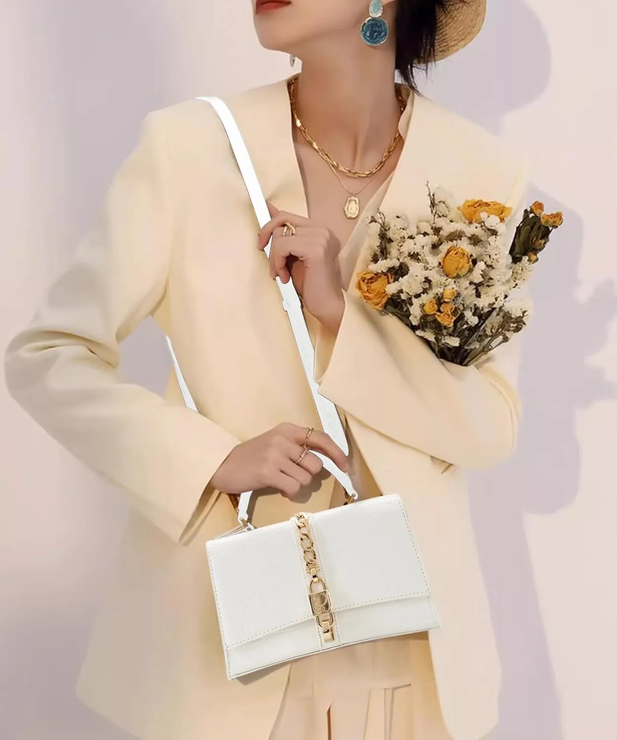 Beatfull Top Handle Purses for Women Crossbody Stylish Crocodile Leather Satchel Bag Chain Square Shoulder Handbag