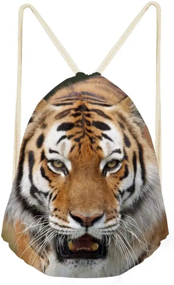 Beauty Collector Drawstring Backpack Tiger Print Customized Beach Trip Party Gift Bag
