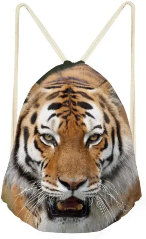 Beauty Collector Drawstring Backpack Tiger Print Customized Beach Trip Party Gift Bag