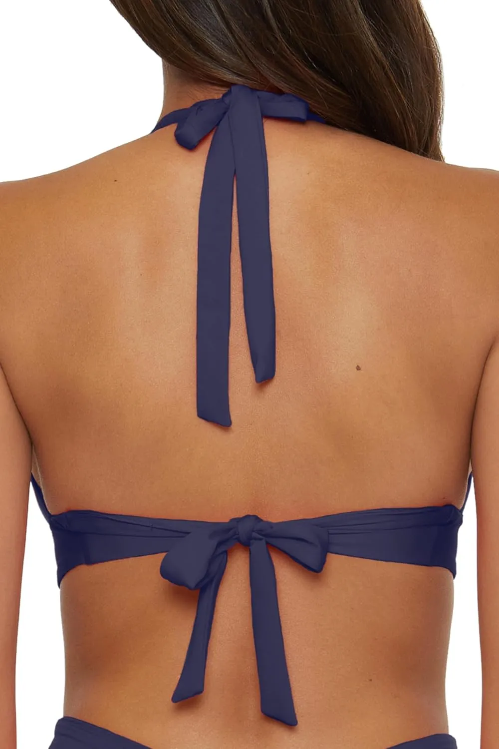 BECCA Swimwear Standard Color Code V-Wire Shirred Bikini Top, Adjustable, Tie Back, Separates for Women