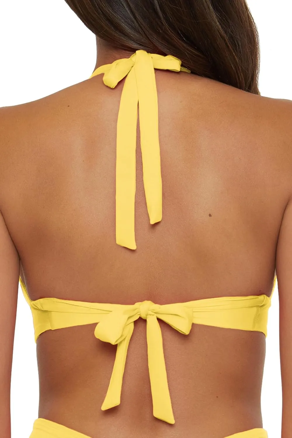 BECCA Swimwear Standard Color Code V-Wire Shirred Bikini Top, Adjustable, Tie Back, Separates for Women