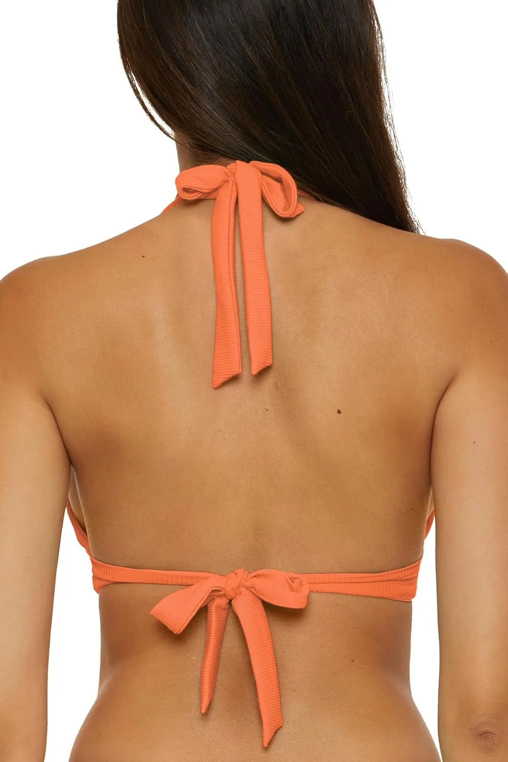 BECCA Women's Modern Edge Halter Bikini Top, Adjustable, Tie Back, Swimwear Separates