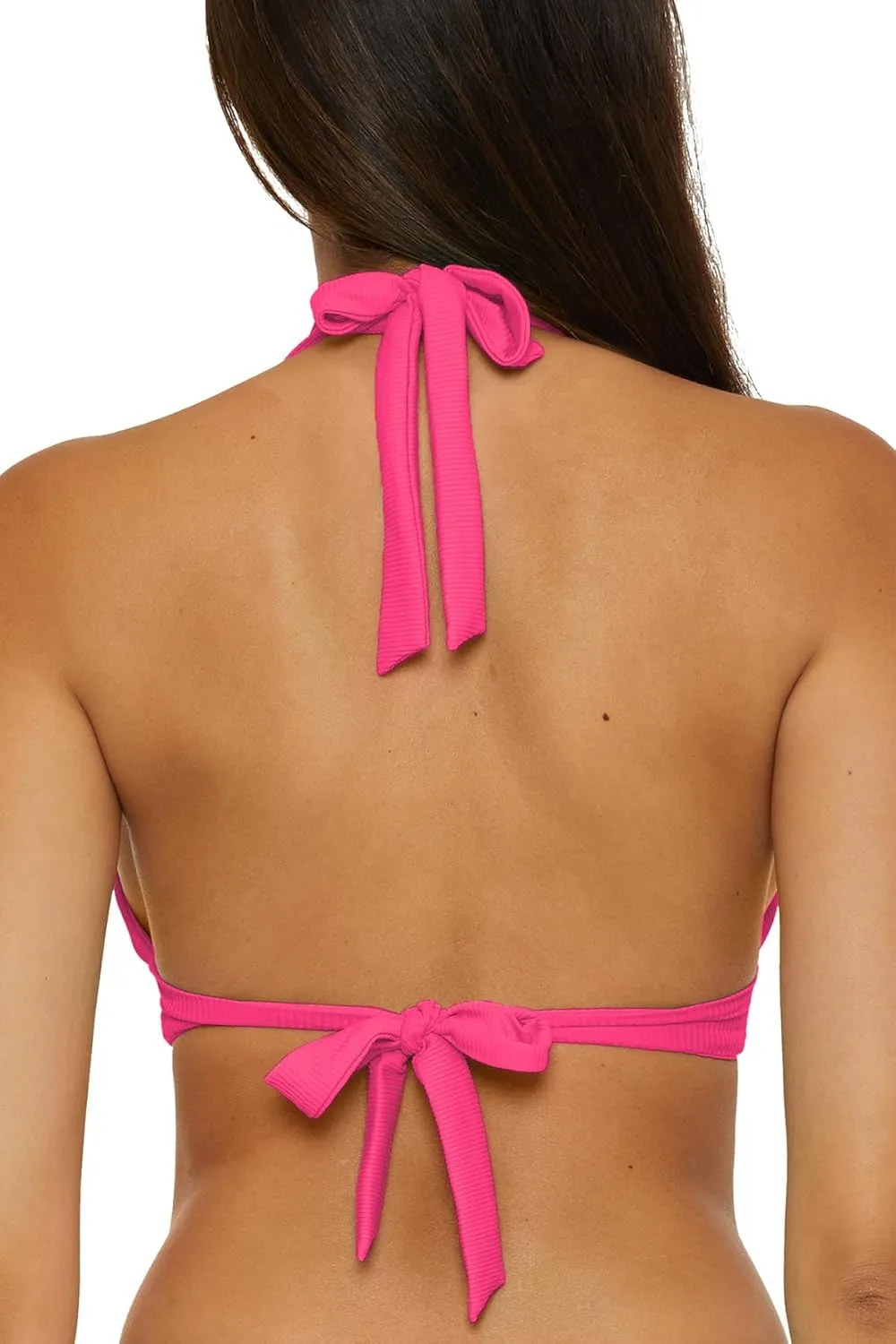 BECCA Women's Modern Edge Halter Bikini Top, Adjustable, Tie Back, Swimwear Separates