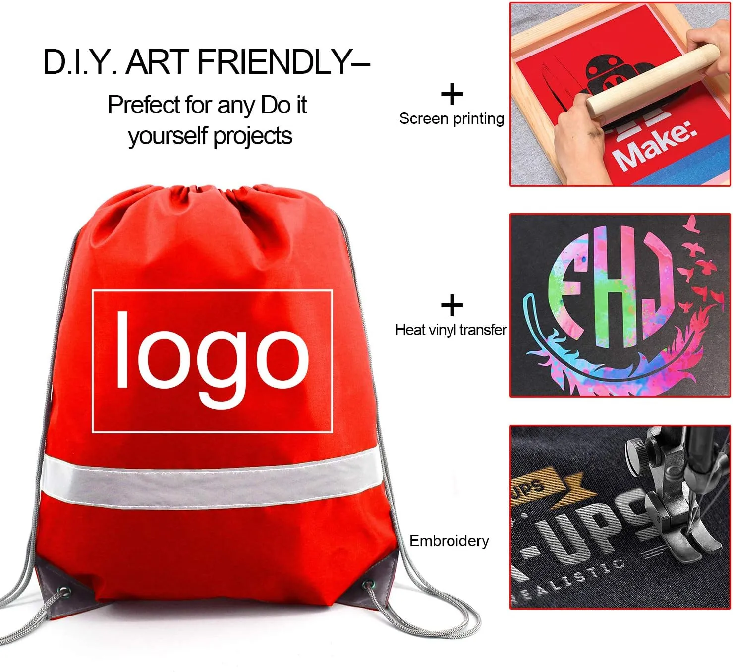 BeeGreen 20 Pieces Red Drawstring Backpacks Bags Bulk, String Bags Reflective Cinch Sack, DIY Blank Drawstring Bags for Women and Men