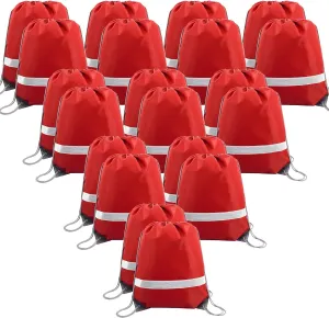 BeeGreen 20 Pieces Red Drawstring Backpacks Bags Bulk, String Bags Reflective Cinch Sack, DIY Blank Drawstring Bags for Women and Men