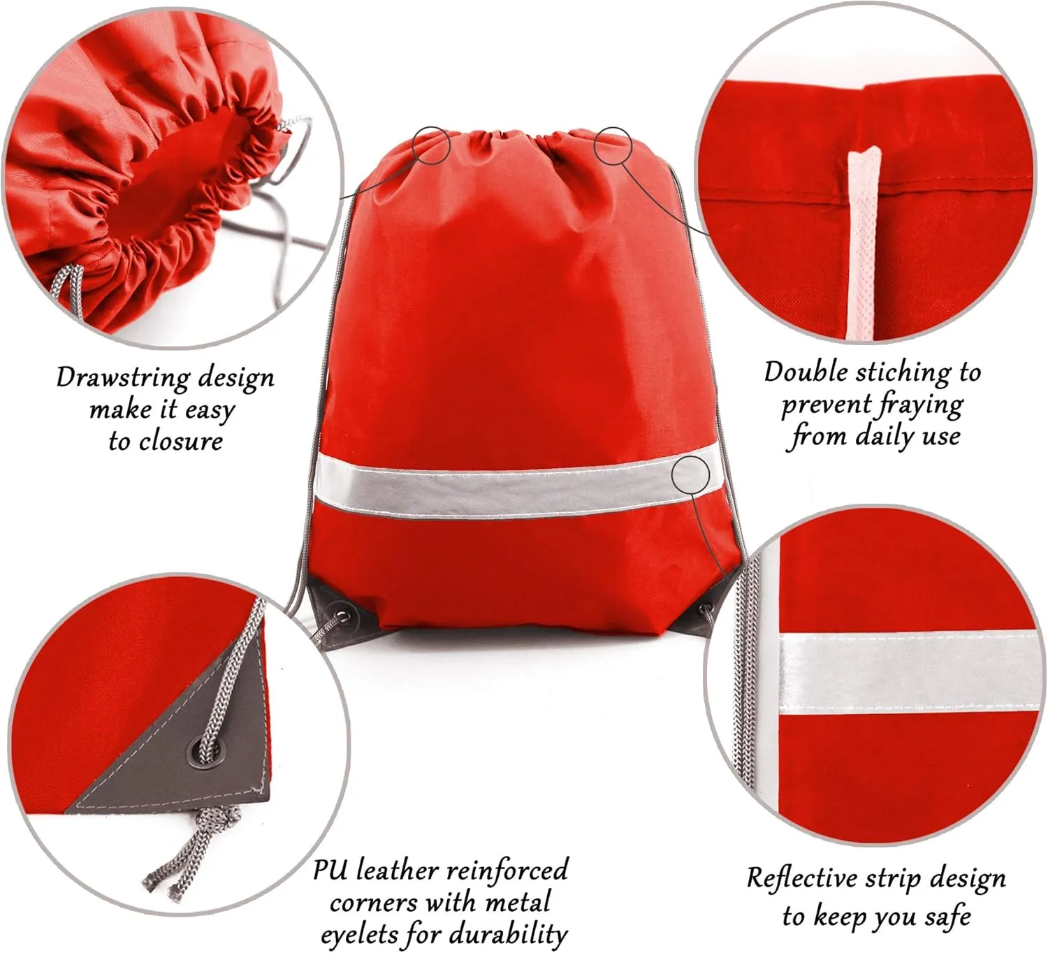 BeeGreen 20 Pieces Red Drawstring Backpacks Bags Bulk, String Bags Reflective Cinch Sack, DIY Blank Drawstring Bags for Women and Men