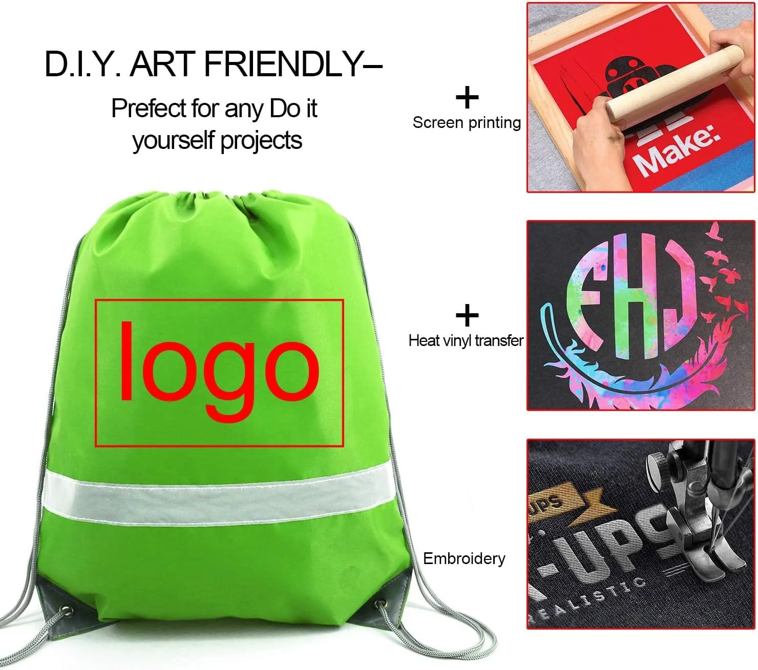 BeeGreen Drawstring Backpack Bags 20,30,50 Packs Reflective String Bags for Gym Sport Trip Cinch Sack DIY for Women Men