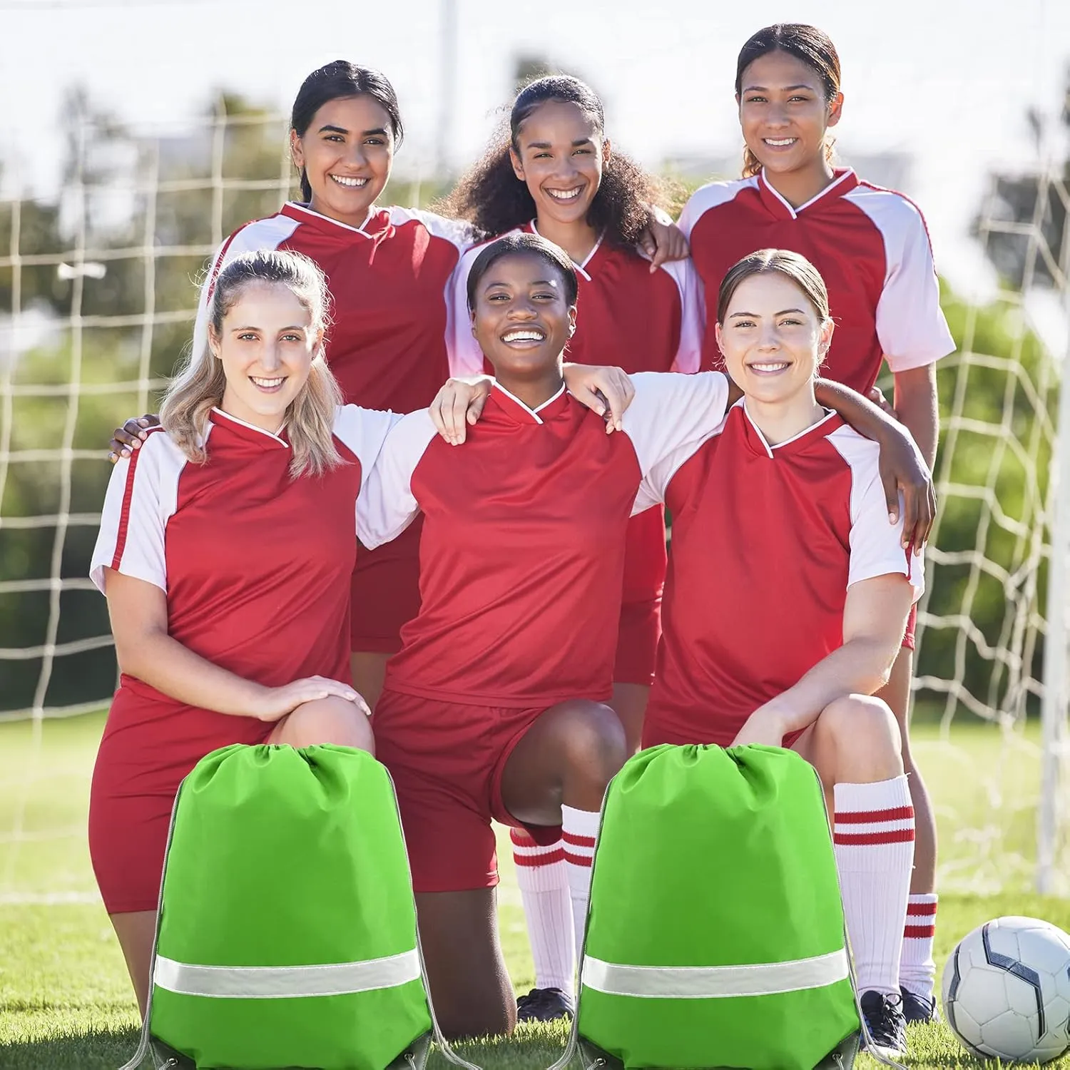 BeeGreen Fruit Green Drawstring Backpack Bulk 10 Pieces Wholesale, String Backpack for Party Gym Sport Trip, Reflective Strips Cinch Sack with String, DIY Drawstring Bags for Women and Men.