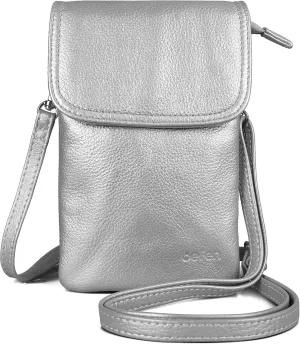 befen Genuine Leather Small Crossbody Bags for Women Cell Phone Bag Cross Body Purses,Silver Zipper