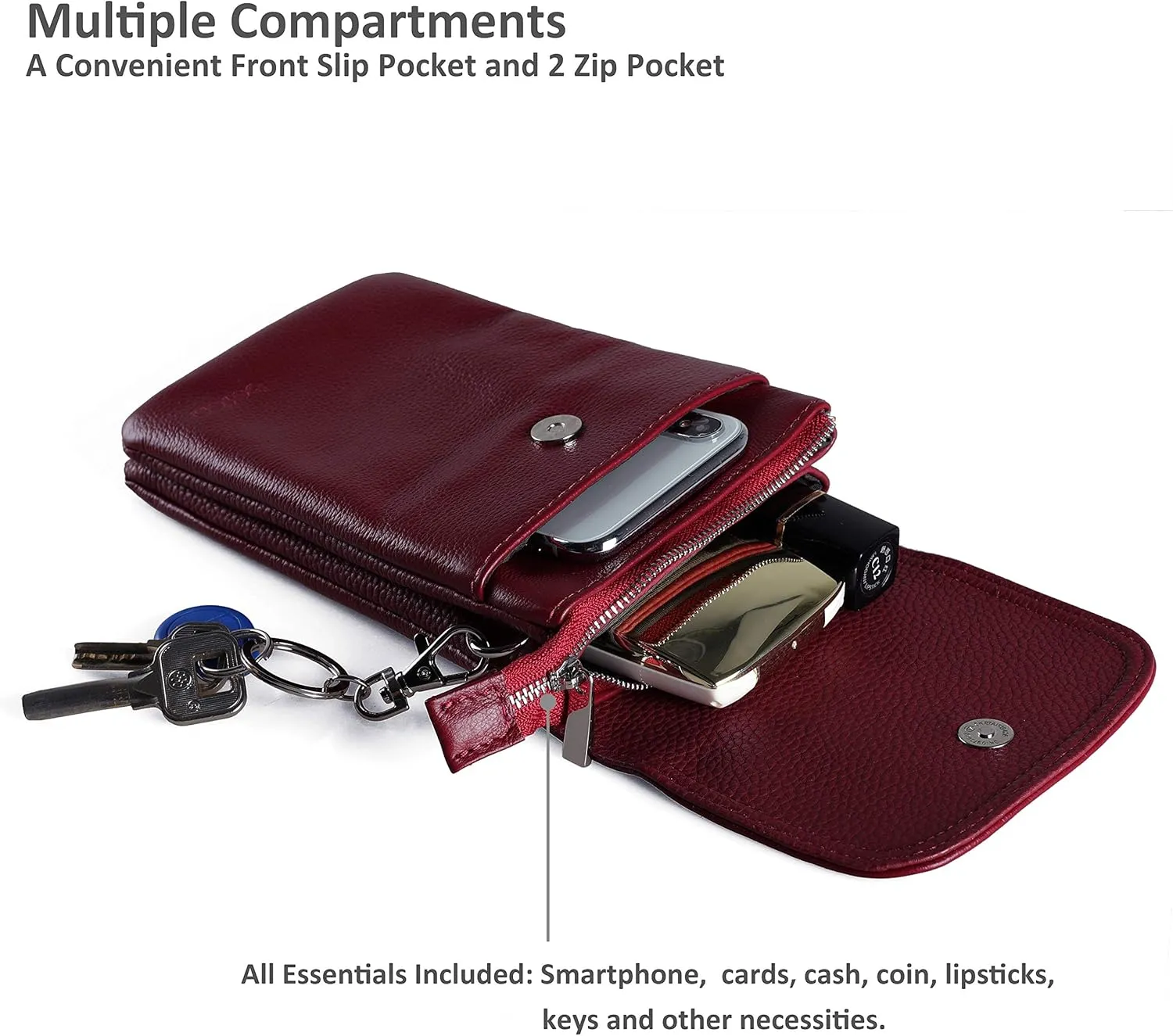 befen Genuine Leather Small Crossbody Bags for Women Cell Phone Bag Cross Body Purses,Silver Zipper