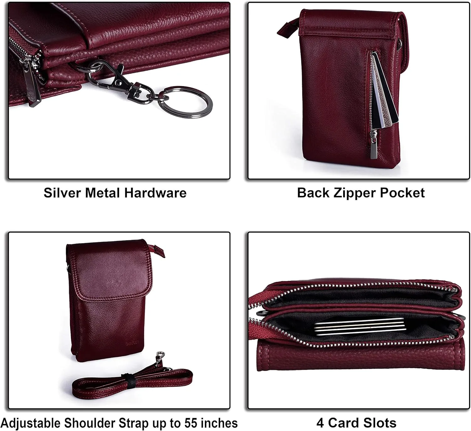 befen Genuine Leather Small Crossbody Bags for Women Cell Phone Bag Cross Body Purses,Silver Zipper