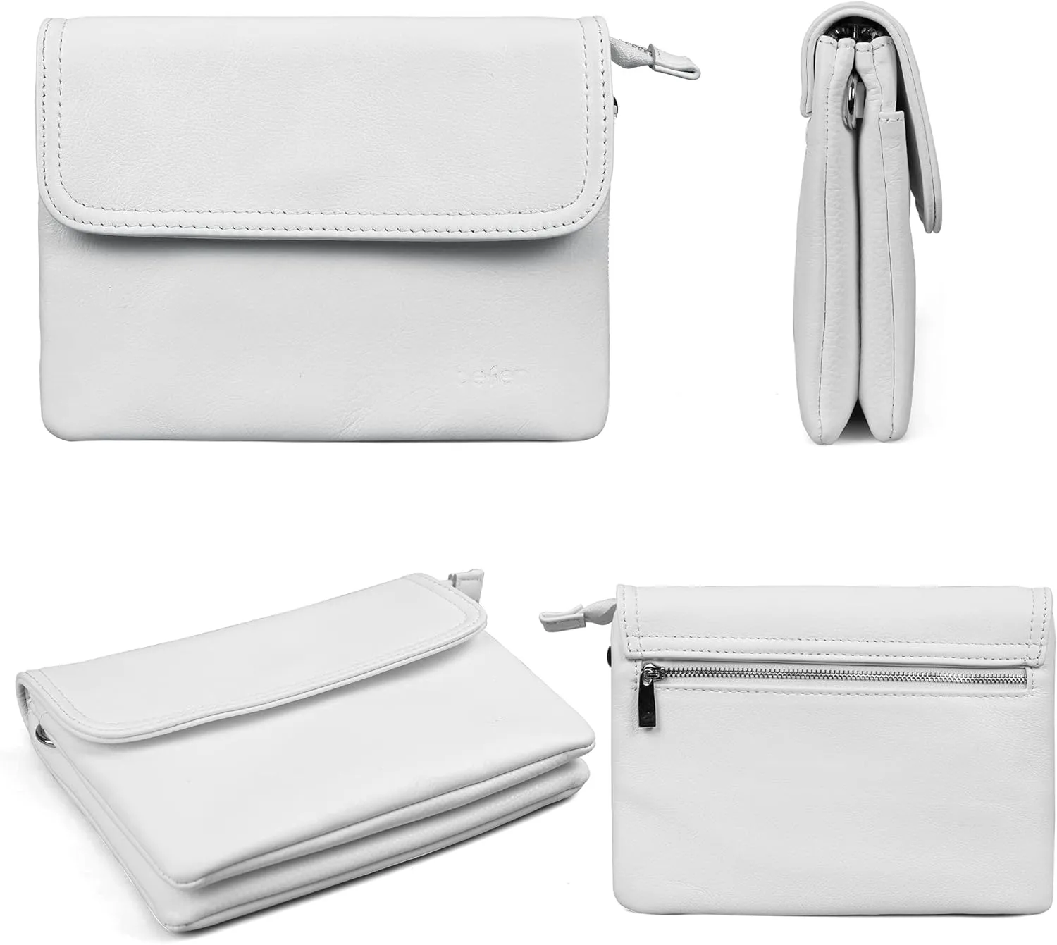 befen Genuine Leather Small Crossbody Bags for Women Cell Phone Bag Cross Body Purses,Silver Zipper