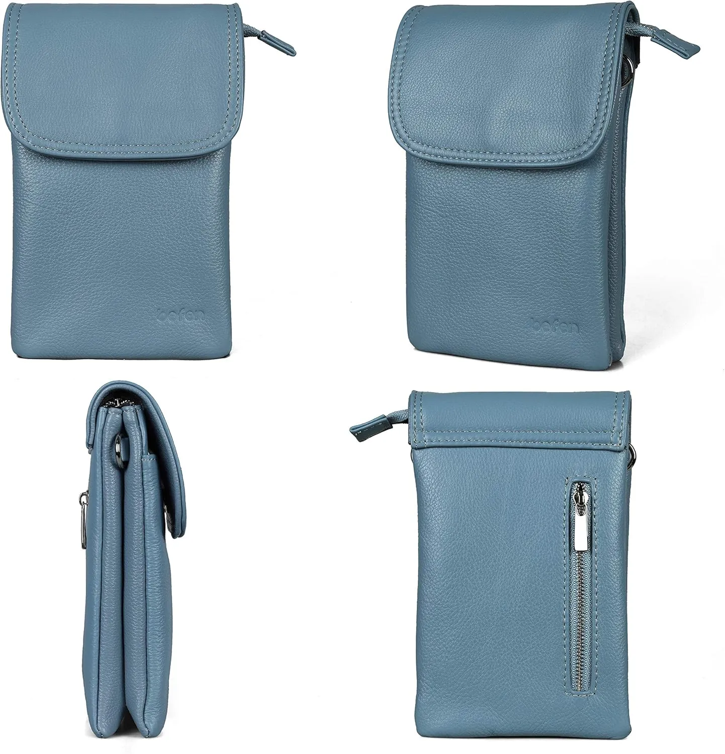 befen Genuine Leather Small Crossbody Bags for Women Cell Phone Bag Cross Body Purses,Silver Zipper