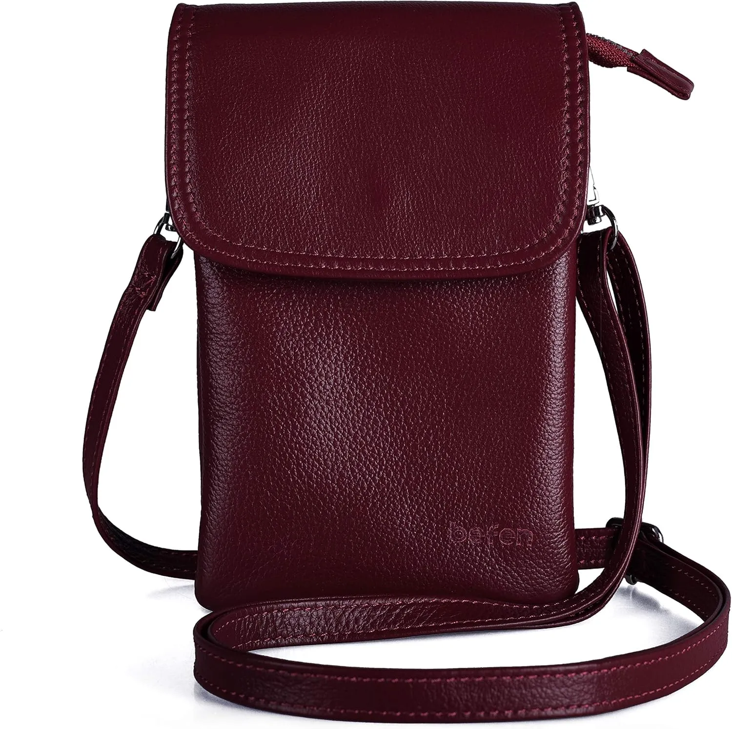 befen Genuine Leather Small Crossbody Bags for Women Cell Phone Bag Cross Body Purses,Silver Zipper