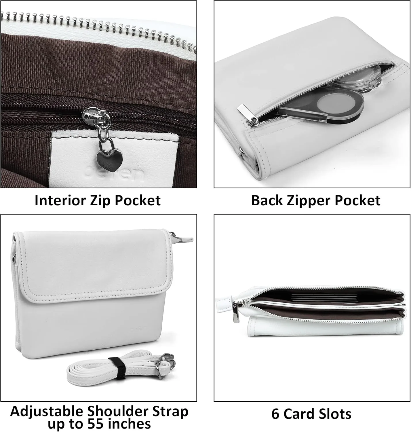 befen Genuine Leather Small Crossbody Bags for Women Cell Phone Bag Cross Body Purses,Silver Zipper