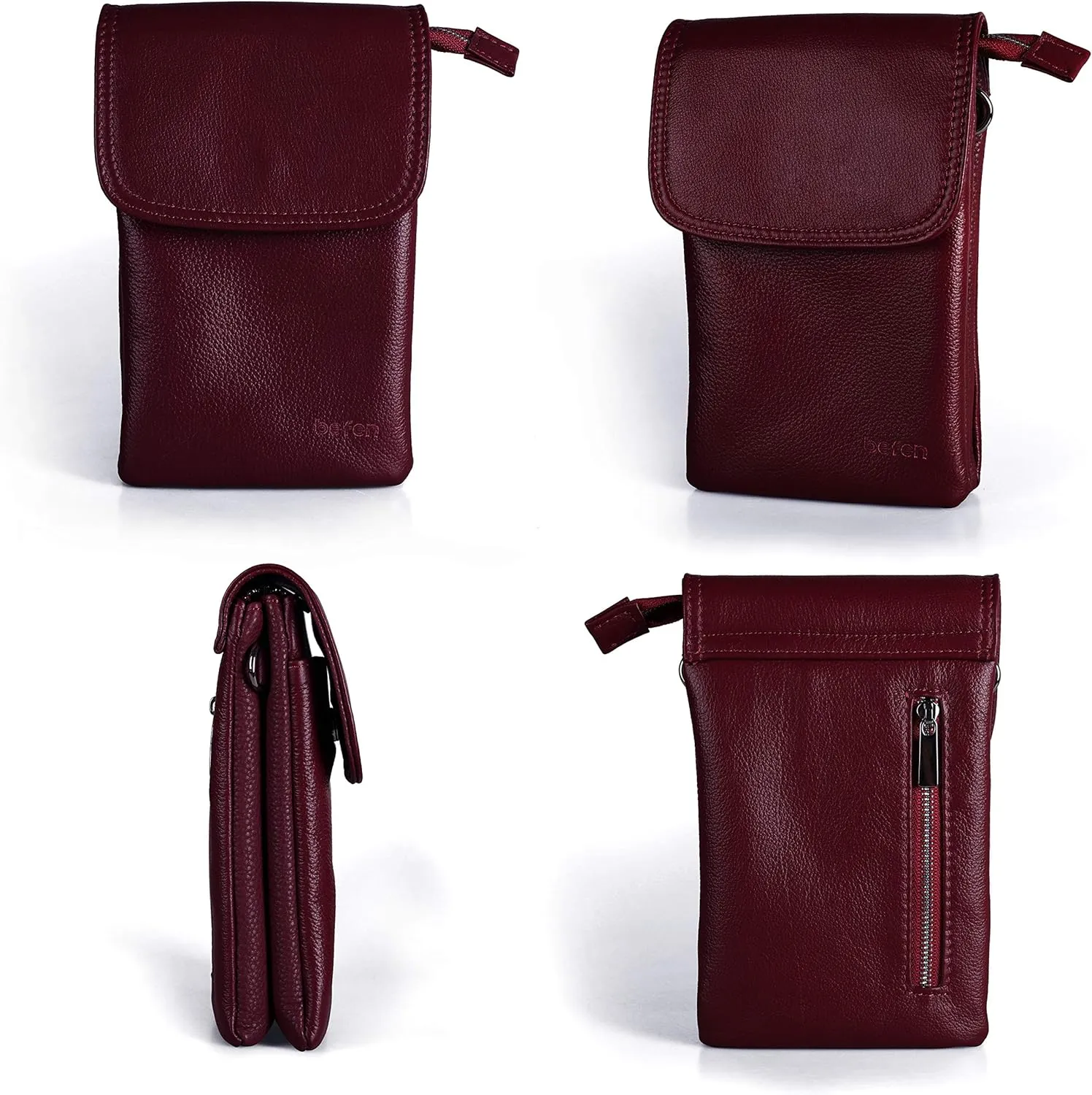 befen Genuine Leather Small Crossbody Bags for Women Cell Phone Bag Cross Body Purses,Silver Zipper