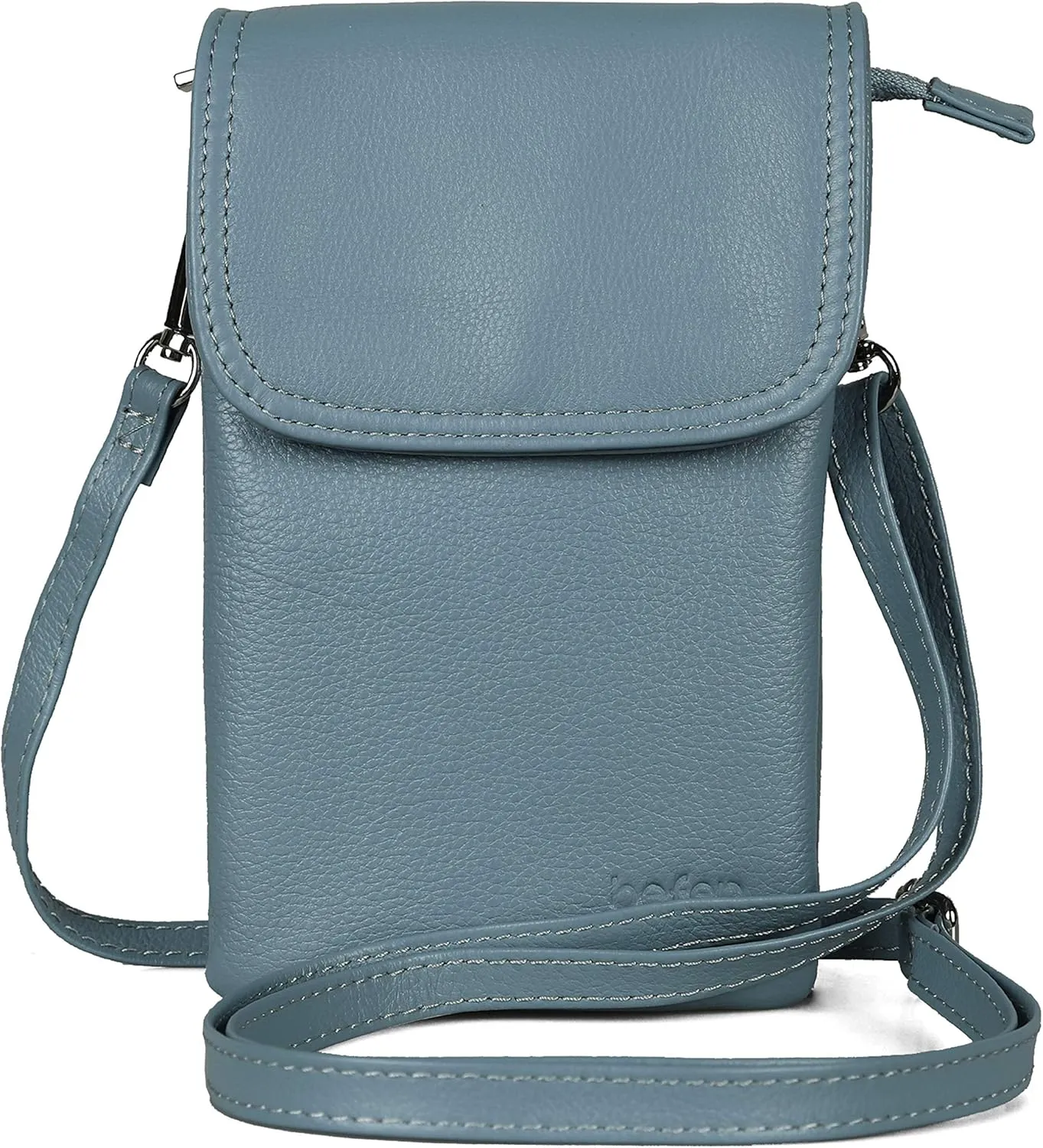 befen Genuine Leather Small Crossbody Bags for Women Cell Phone Bag Cross Body Purses,Silver Zipper