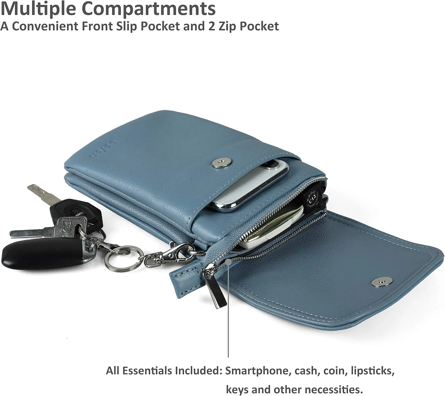 befen Genuine Leather Small Crossbody Bags for Women Cell Phone Bag Cross Body Purses,Silver Zipper