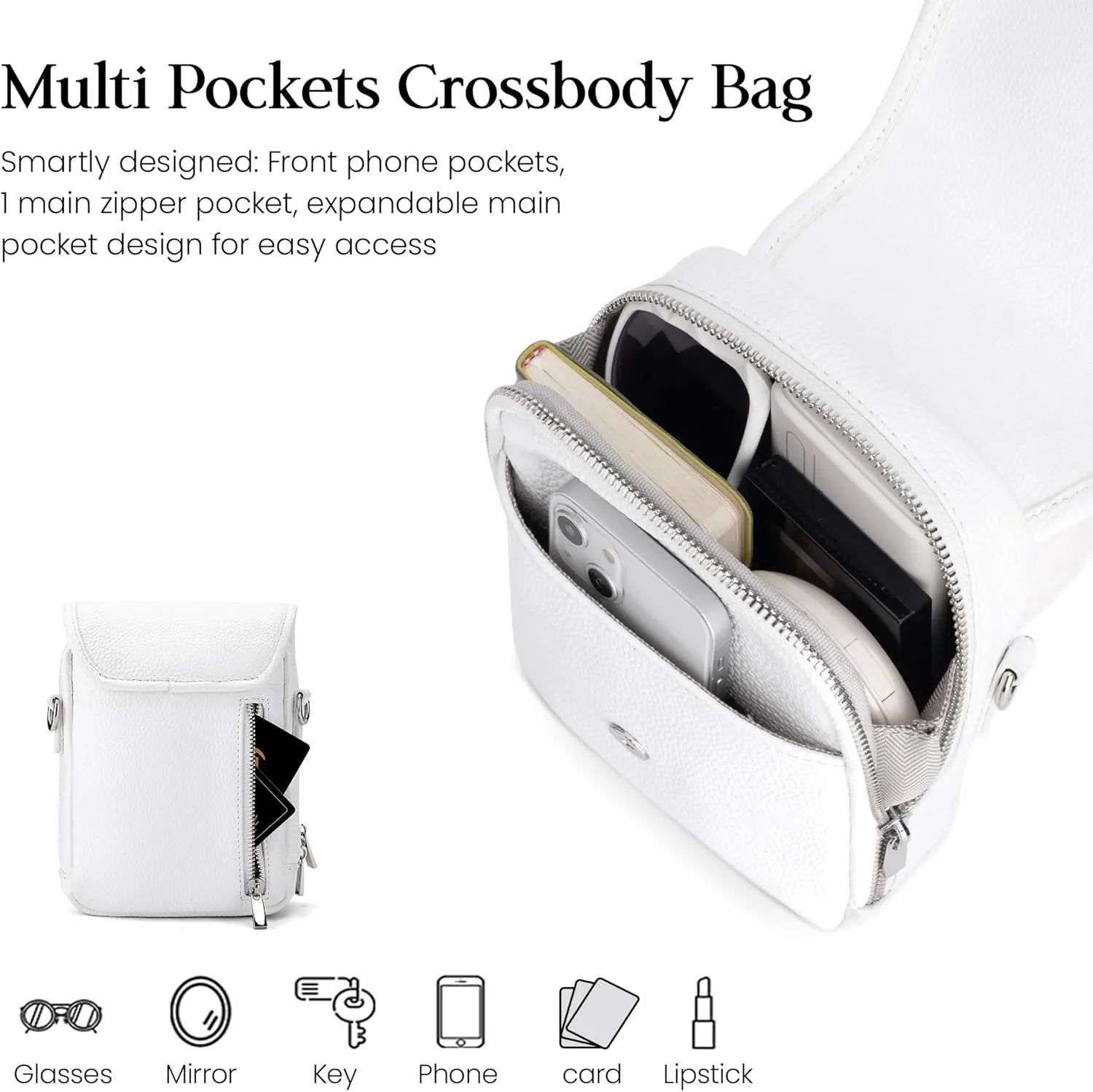 befen Genuine Leather Small Crossbody Bags for Women Cross Body Bag Purses Cell Phone Purse for Travel with RFID Card Slots