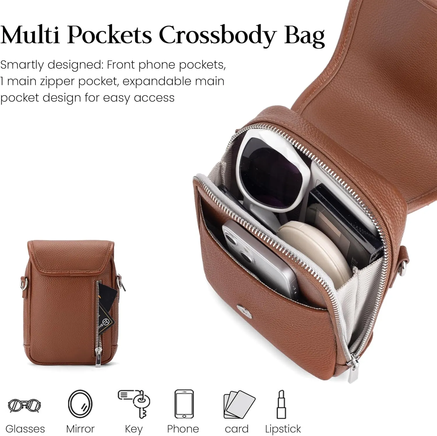 befen Genuine Leather Small Crossbody Bags for Women Cross Body Bag Purses Cell Phone Purse for Travel with RFID Card Slots