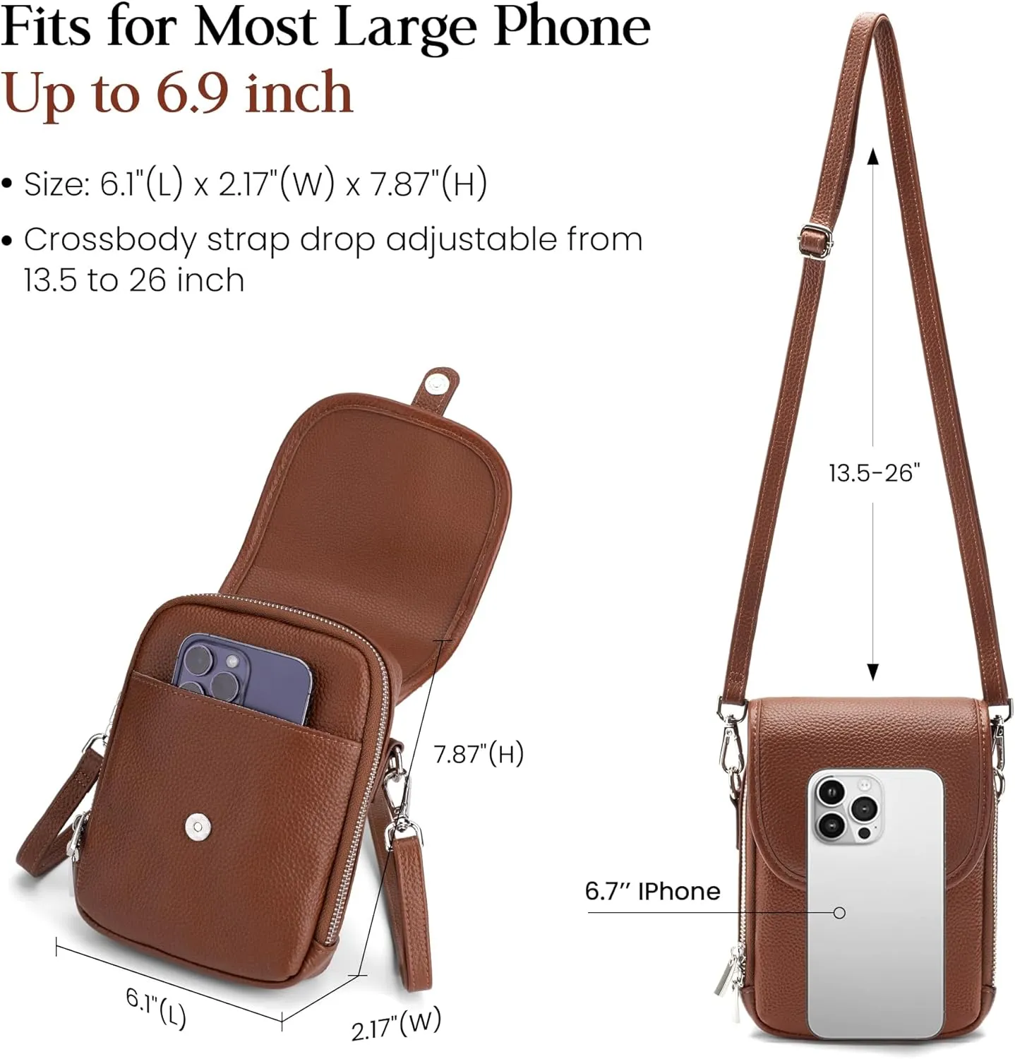 befen Genuine Leather Small Crossbody Bags for Women Cross Body Bag Purses Cell Phone Purse for Travel with RFID Card Slots