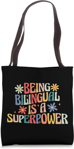 Being Bilingual Is A Superpower Retro Groovy Back to School Tote Bag