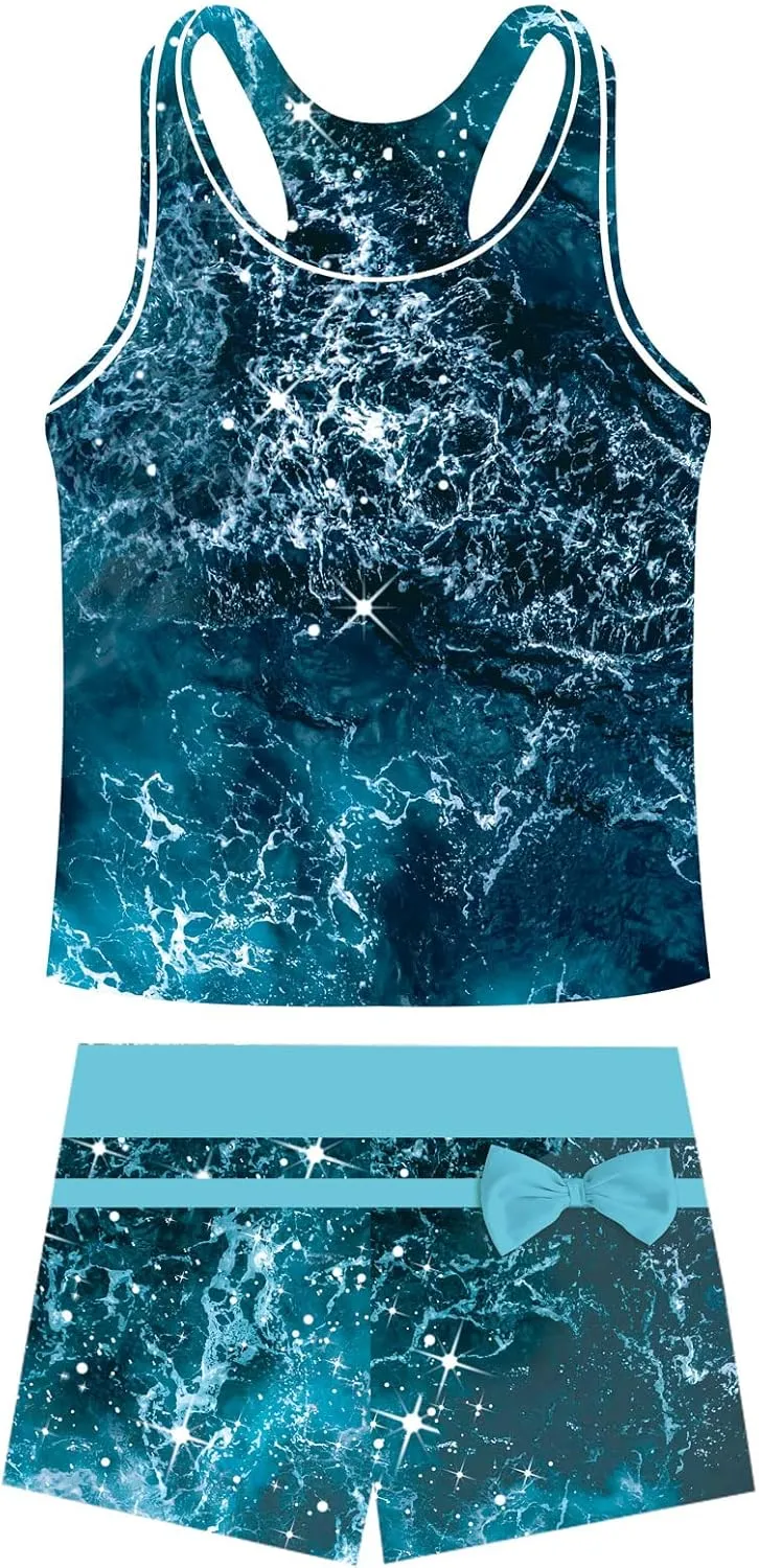 Belovecol Girls Swimsuits Two Piece Tankini Bathing Suits Boyshort Summer Beach Rash Guard Swimwear for 4-15T