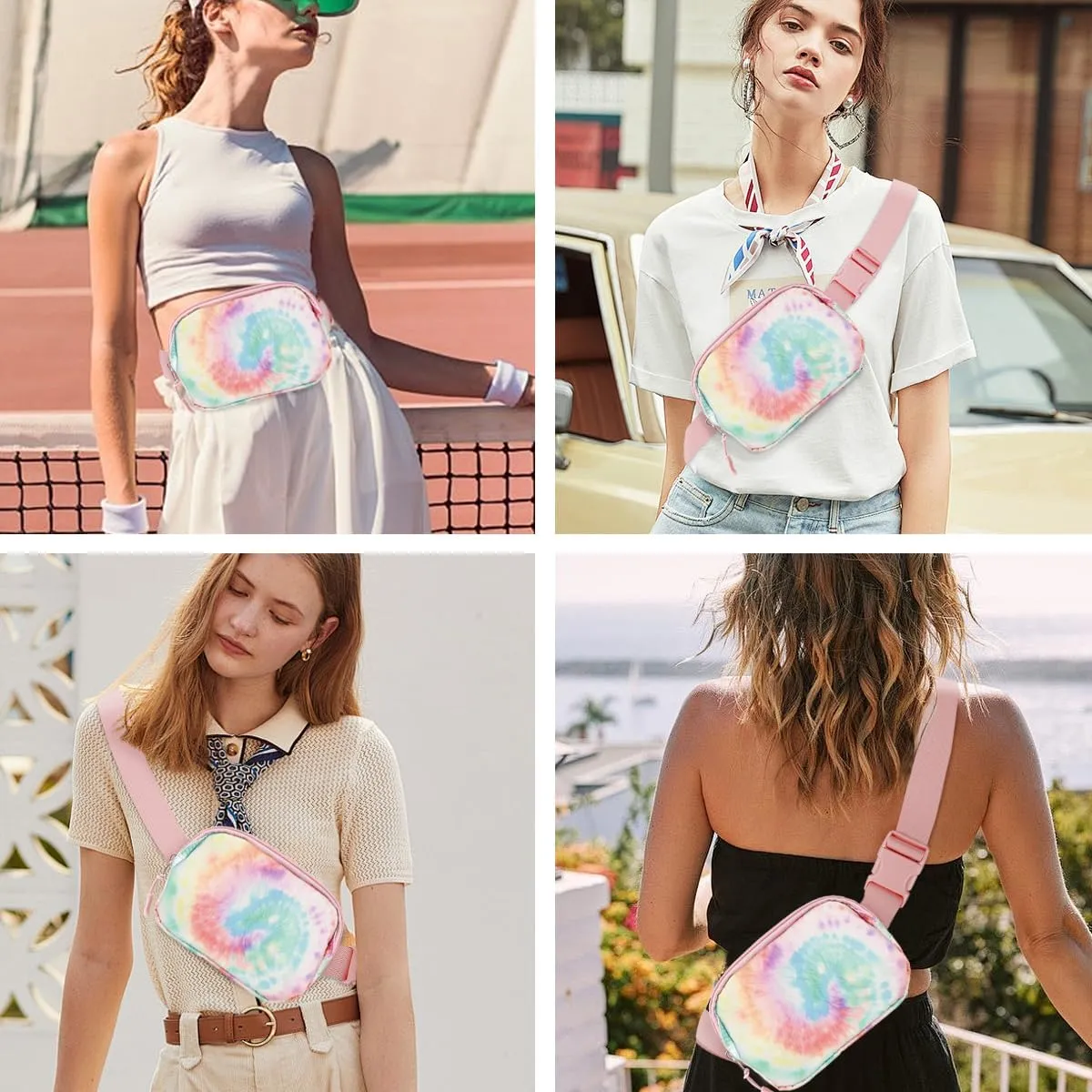 Belt Bag Waist Fanny Pack Crossbody Bags Cute Small Travel Essential Birthday Christmas Gift for Women Trendy Teen Girl Kids Daughter Sister Her Preppy Girly Stuff，Tie Dye Rainbow
