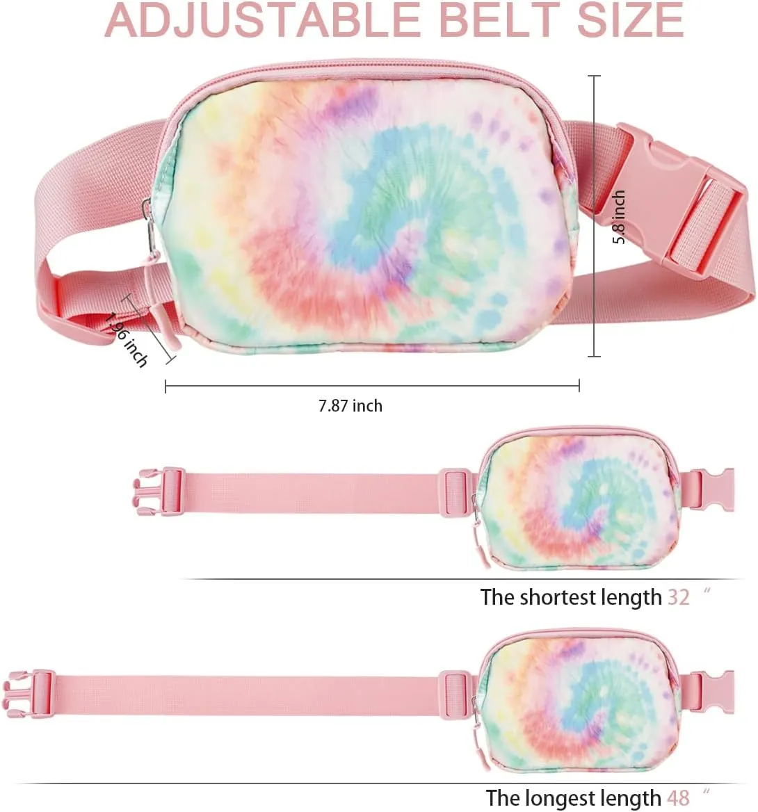 Belt Bag Waist Fanny Pack Crossbody Bags Cute Small Travel Essential Birthday Christmas Gift for Women Trendy Teen Girl Kids Daughter Sister Her Preppy Girly Stuff，Tie Dye Rainbow