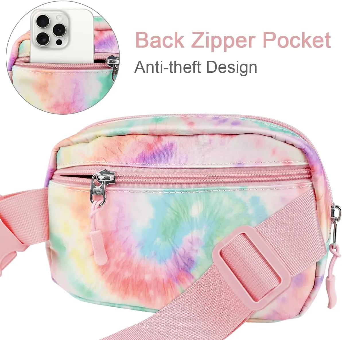 Belt Bag Waist Fanny Pack Crossbody Bags Cute Small Travel Essential Birthday Christmas Gift for Women Trendy Teen Girl Kids Daughter Sister Her Preppy Girly Stuff，Tie Dye Rainbow