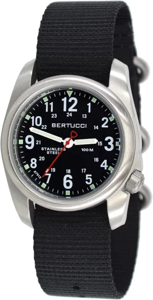 BERTUCCI® Stainless Steel Field Watch - A-2S Field™ Black Dial - Black Nylon Band 11050