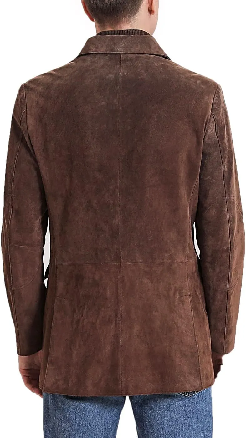 BGSD Men Brett 3-Button Suede Leather Blazer Sport Coat Jacket with Bib (Also available in Tall)