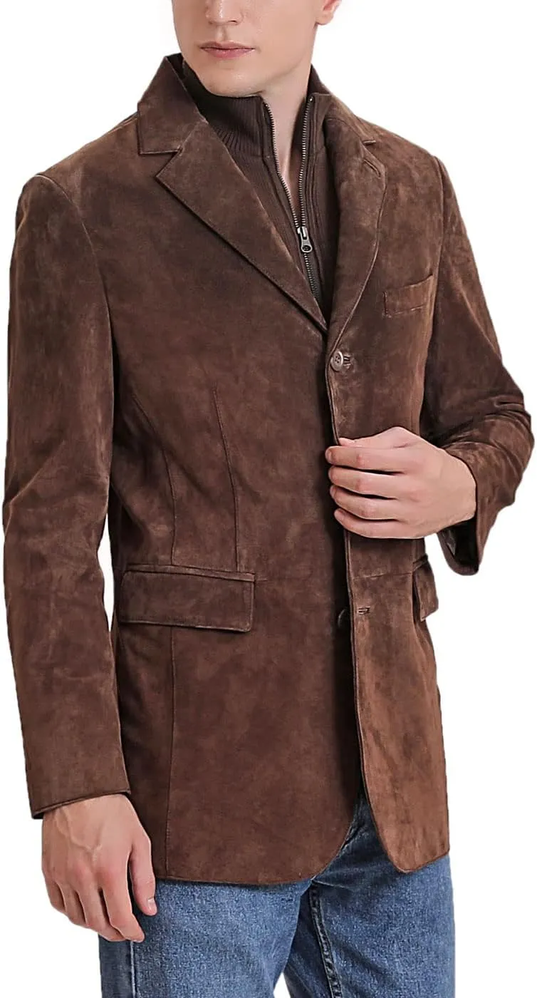 BGSD Men Brett 3-Button Suede Leather Blazer Sport Coat Jacket with Bib (Also available in Tall)