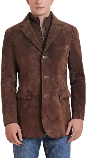 BGSD Men Brett 3-Button Suede Leather Blazer Sport Coat Jacket with Bib (Also available in Tall)