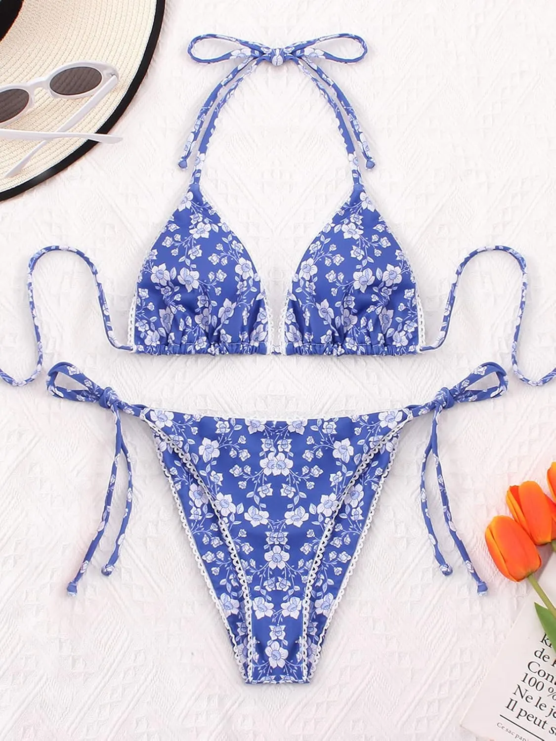 Bikinis Swimsuit Set for Women Swimwear Triangle Bathing Suit Tie String Thong