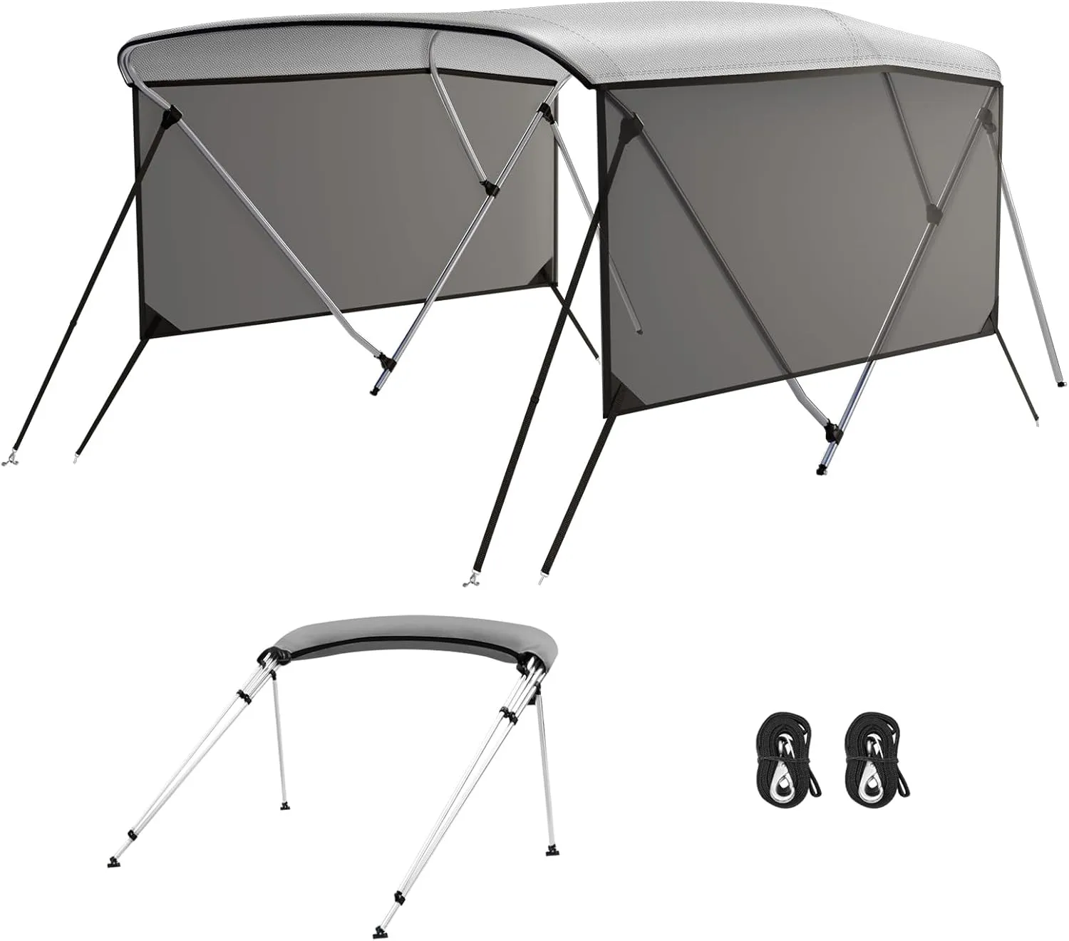 Bimini Tops for Boats-3 4 Bow Boat Canopy - Marine Grade Canvas & PU-Coated Fabric,with 2 Removable Side Curtains, Rear 2 Support Bars & 2 Tie-Down Straps,Hardware Included(3bow 6'Lx46 Hx67-72" W)