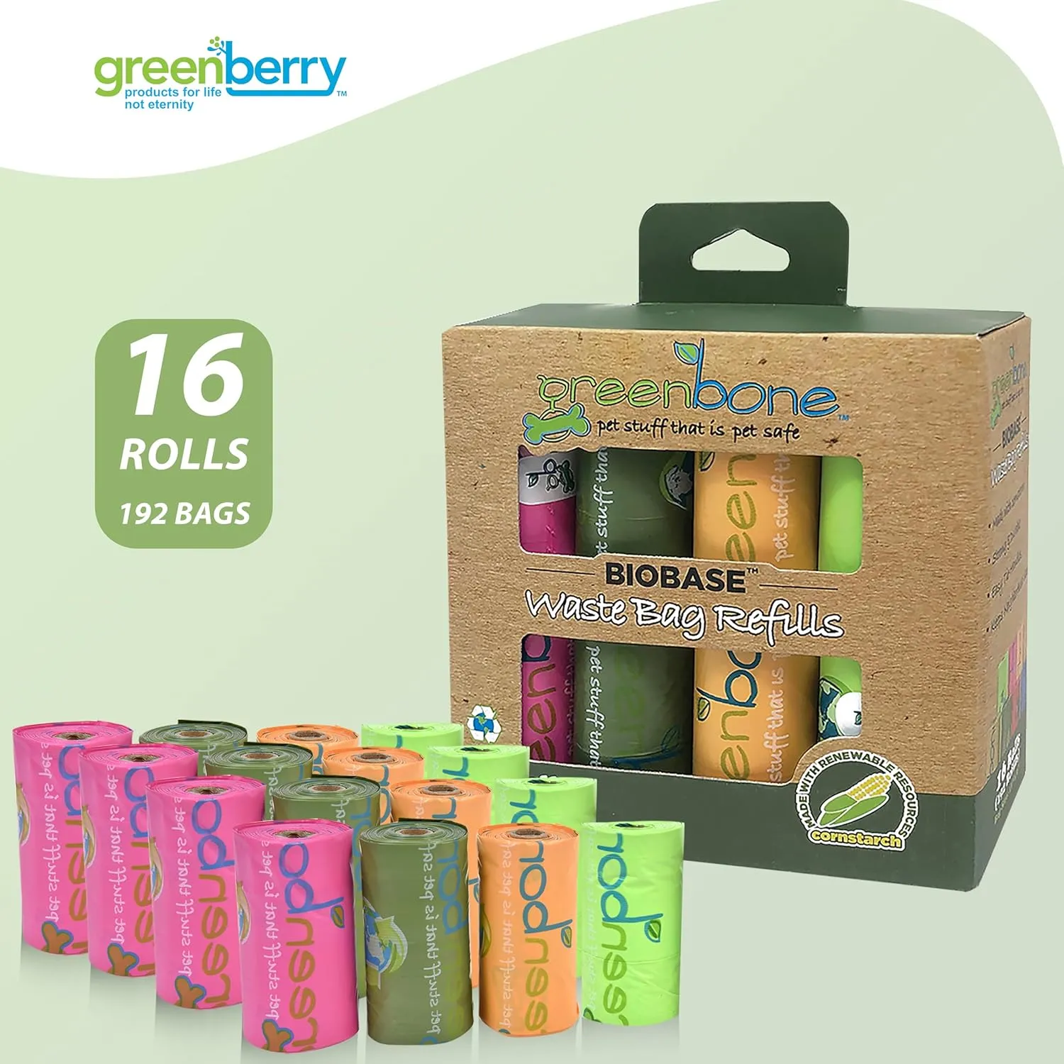 Biobase Pet Products Leak Proof Dog Poop Bag Rolls, Odor Blocking Multicolor Nature Theme 16 Rolls 192 Refill Bulk Pack