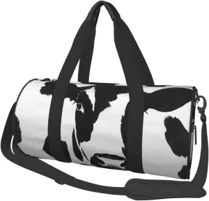 Black and White Cow Pattern Printed Sports Gym Bag for Men Women Foldable Duffel Bag Carry On Weekender Bag for Travel Sports