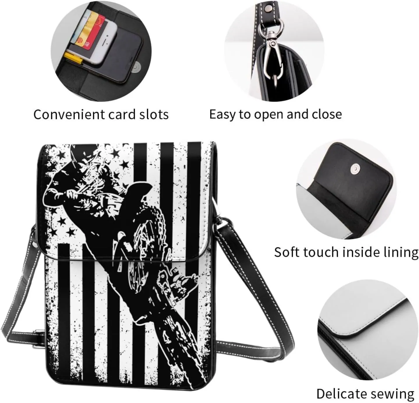 Black and Yellow Checkered Flag Leather Crossbody Phone Purse for Women Cute Wallet Bags Lightweight Mini Sling Bag